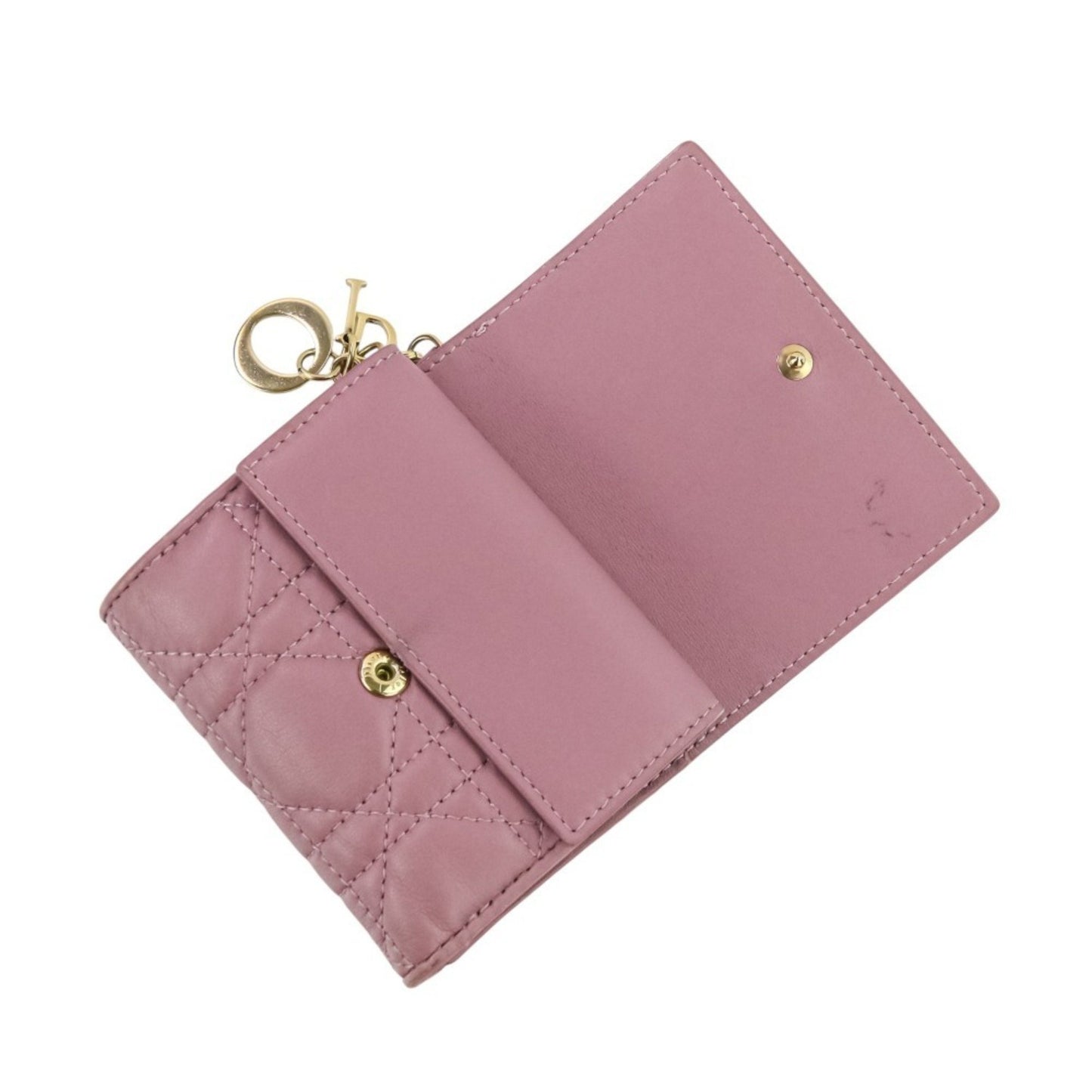 Christian Dior Lady Cannage Lotus Wallet Tri-Fold In Lavender