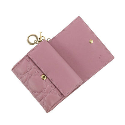 Christian Dior Lady Cannage Lotus Wallet Tri-Fold In Lavender