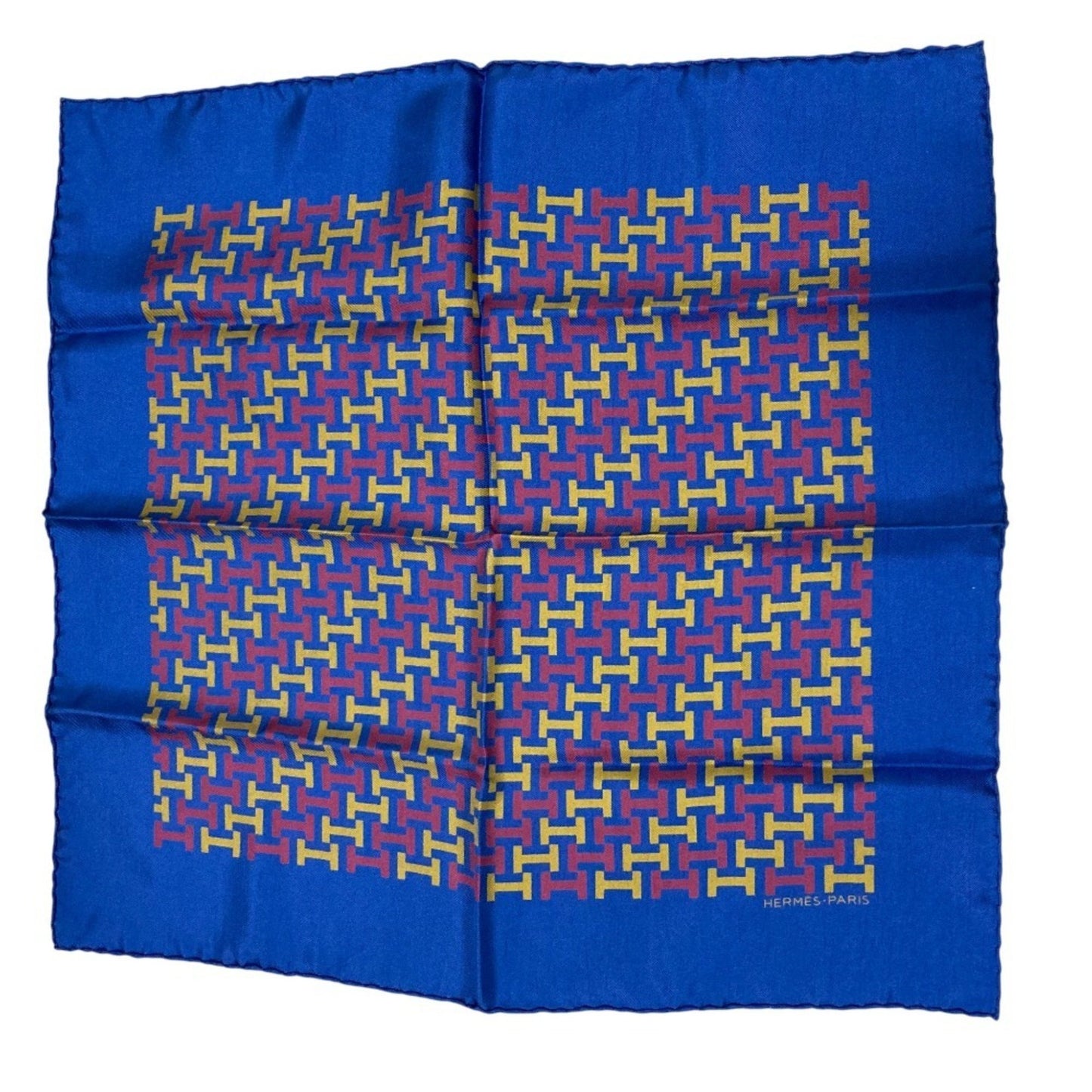 Hermes Vintage H-Pattern Carr 45 Petit Silk Scarf/Muffler In Navy