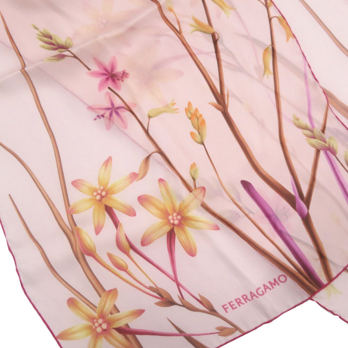 Salvatore Ferragamo Floral Print Silk Pink Scarf/Muffler 0941