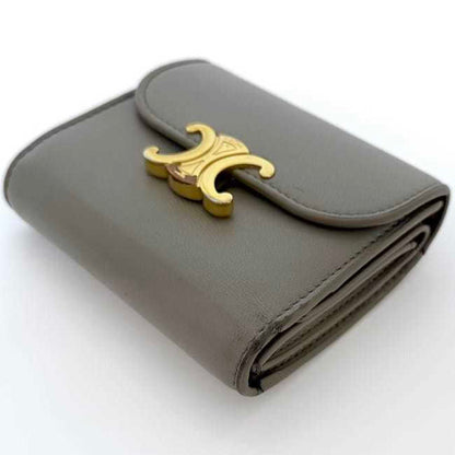 Celine Tri-Fold Wallet Ec-23083 Beige Triomphe Leather S-At-3261/S-Fg-3281 Celine Compact Metal