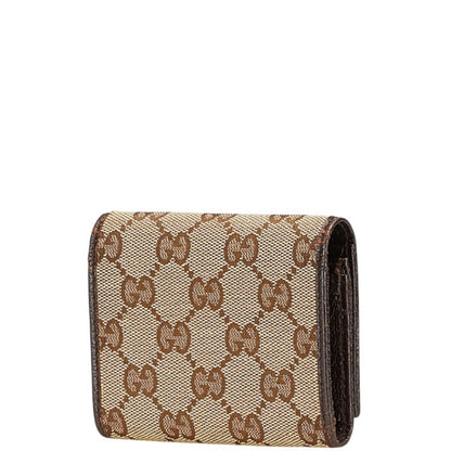 Gucci Gg Canvas Logo Plate Card Case 131886 Beige Dark Brown Leather
