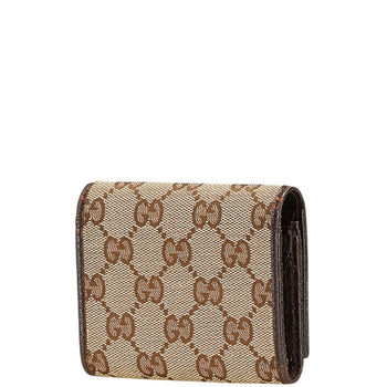 Gucci Gg Canvas Logo Plate Card Case 131886 Beige Dark Brown Leather