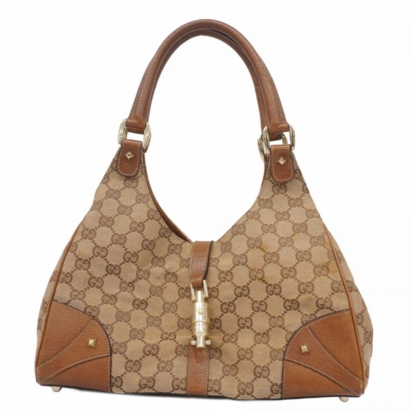 Gucci Gg Canvas New Jackie Handbag 124407 Beige Brown Champagne