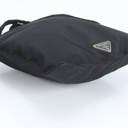 Prada Tessuto Nylon Triangle Logo Leather Shoulder Bag Messenger Black