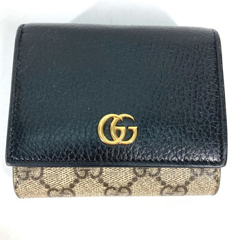 Gucci 598587 Gg Supreme Compact Wallet Folded Wallet Beige Black