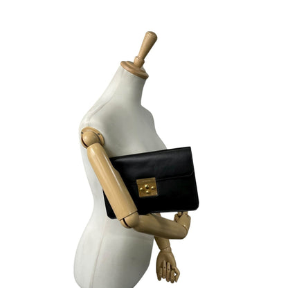 Valextra Clutch Bag/Second Bag In Black Leather With Gold Hardware