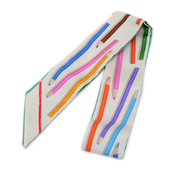 Hermes Herms Twilly Scarf/Muffler: Get Out Your Colored Pencils! Carre Libre Silk Creme Vert