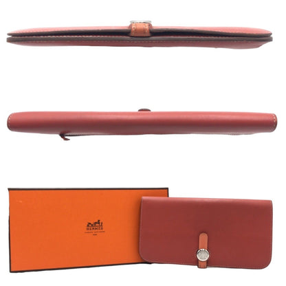 Hermes Hermes Dogon Long Red Sanguine Crevette Leather Wallet O Stamp