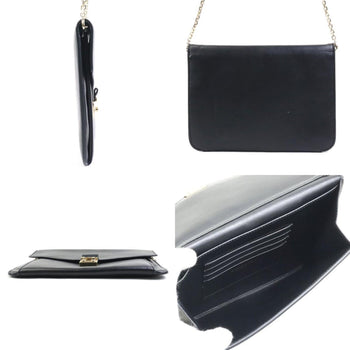 Christian Dior Chain Wallet Clutch Bag Leather Black