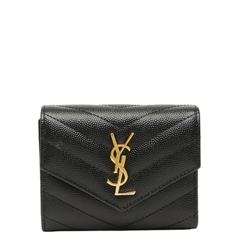 Saint Laurent Ysl Cassandra Tri-Fold Compact Wallet 692061 Black Leather