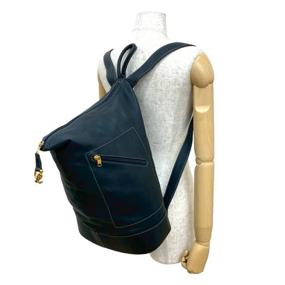 Loewe Anton Anagram Logo Leather Backpack Daypack Navy 08669