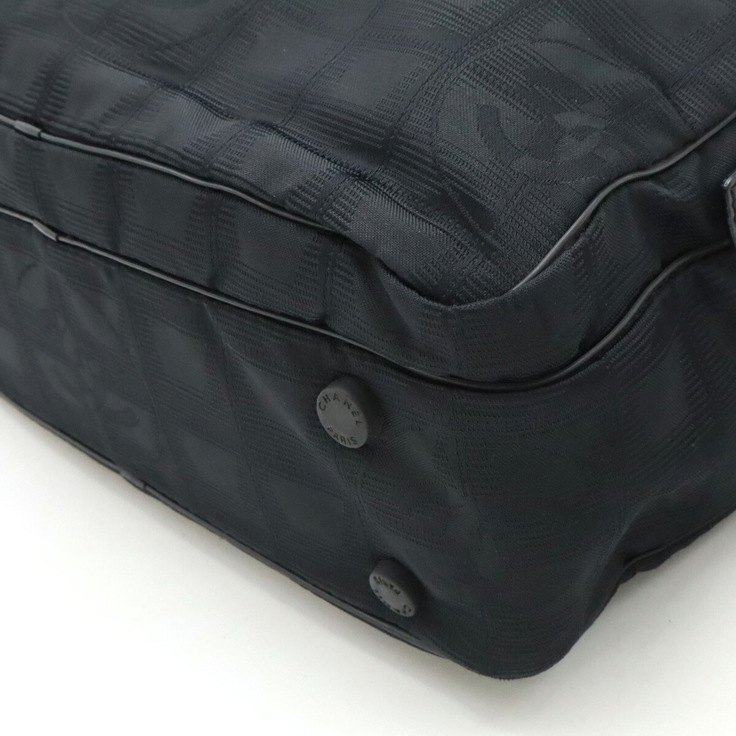 Chanel New Travel Line Handbag Tote Bag Nylon Jacquard Leather Black A15970