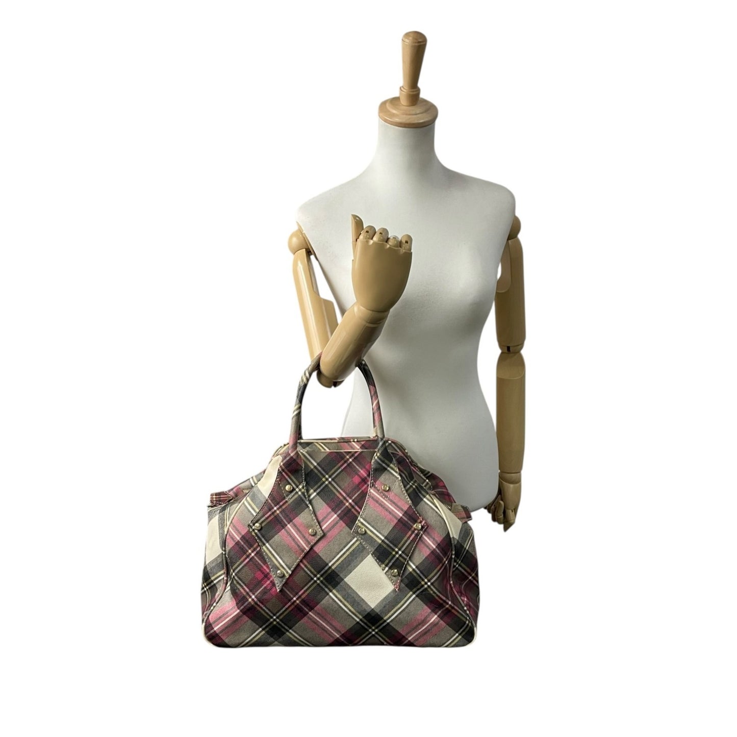 Vivienne Westwood Tartan Check Boston Bag Handbag Multicolored Red C8