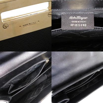 Salvatore Ferragamo Gancini Af-21 0290 Leather Black Handbag 0541