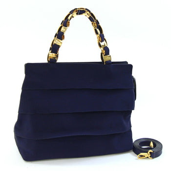 Salvatore Ferragamo Vara 21 5251 Handbag In Navy Blue Canvas