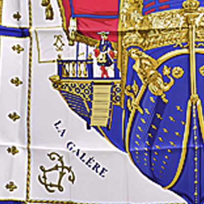Hermes Hermes Scarf Carre 90 Vuedu Carosse De La Galere Reale Queen Coronation Silk Navy X White