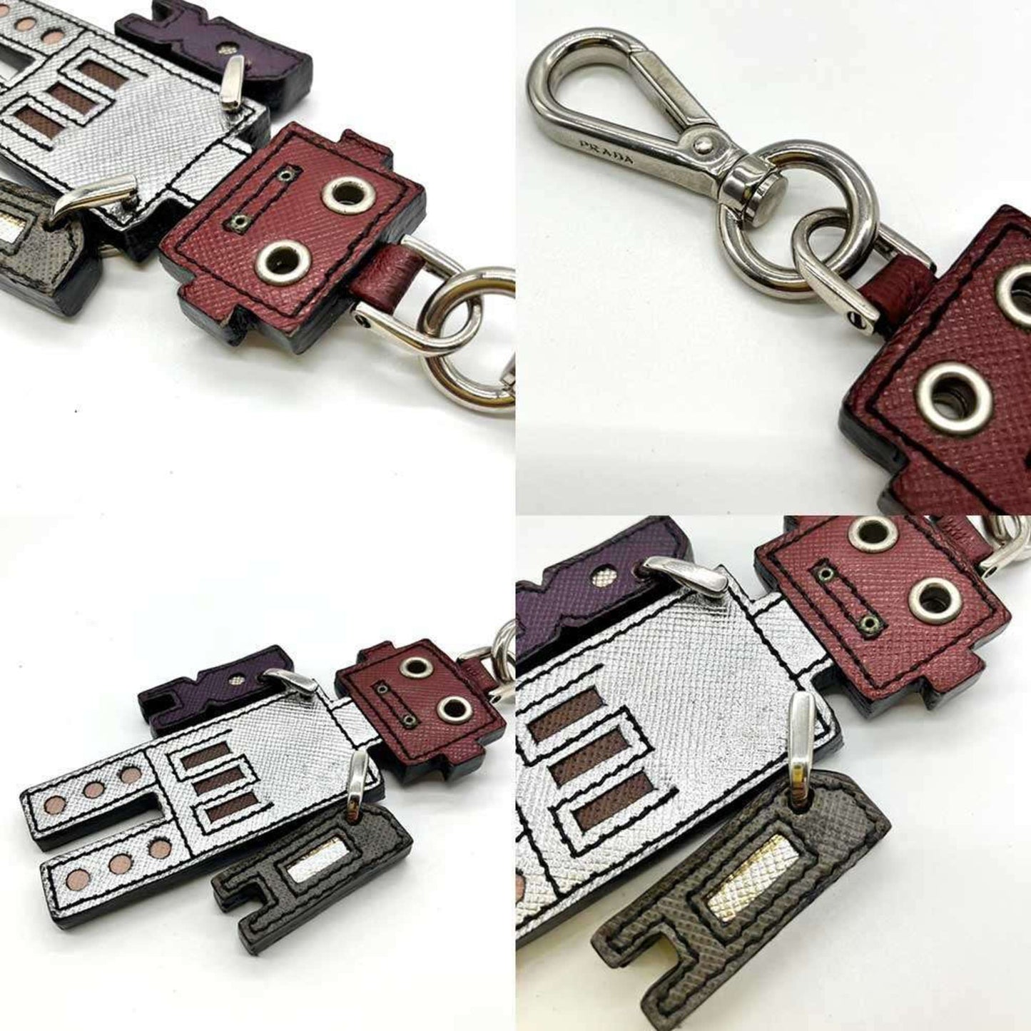Prada Robot Key Ring Keychain Bag Charm Saffiano Leather Metal Prada
