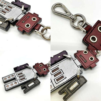 Prada Robot Key Ring Keychain Bag Charm Saffiano Leather Metal Prada