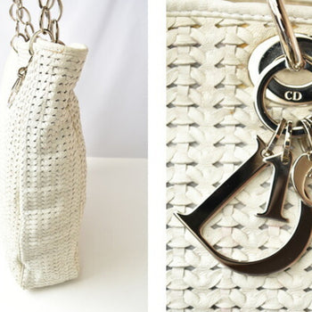 Christian Dior Tote Bag Lady Intrecciato White Silver