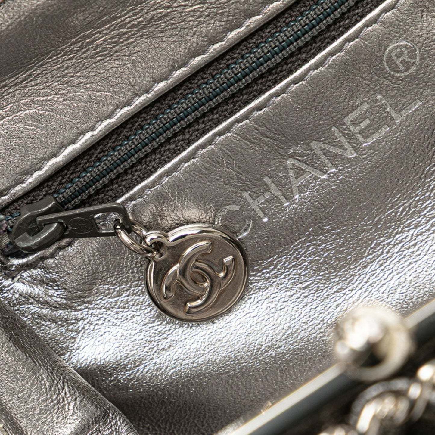 Chanel Matelasse Coco Mark Clasp Chain Shoulder Bag In Silver Lambskin