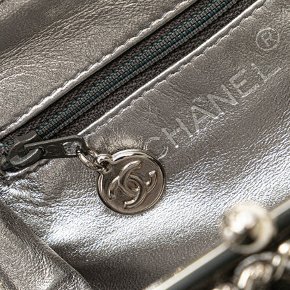 Chanel Matelasse Coco Mark Clasp Chain Shoulder Bag In Silver Lambskin