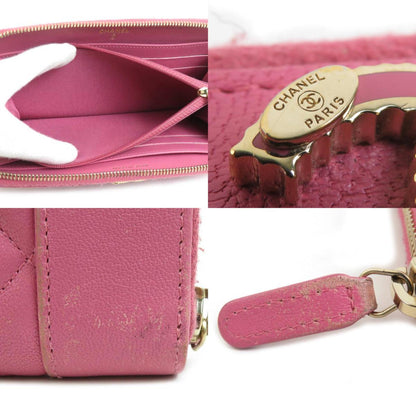 Chanel Round Long Wallet Leather Pink Gold
