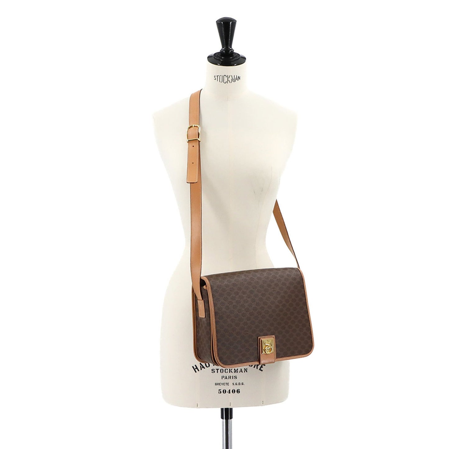 Celine Macadam Shoulder Bag In Brown Leather