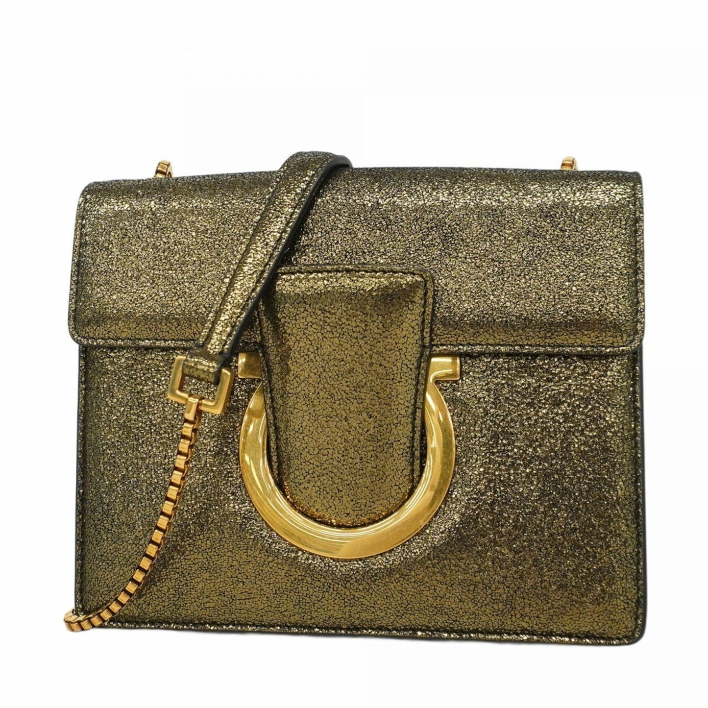 Salvatore Ferragamo Gancini Shoulder Bag In Gold