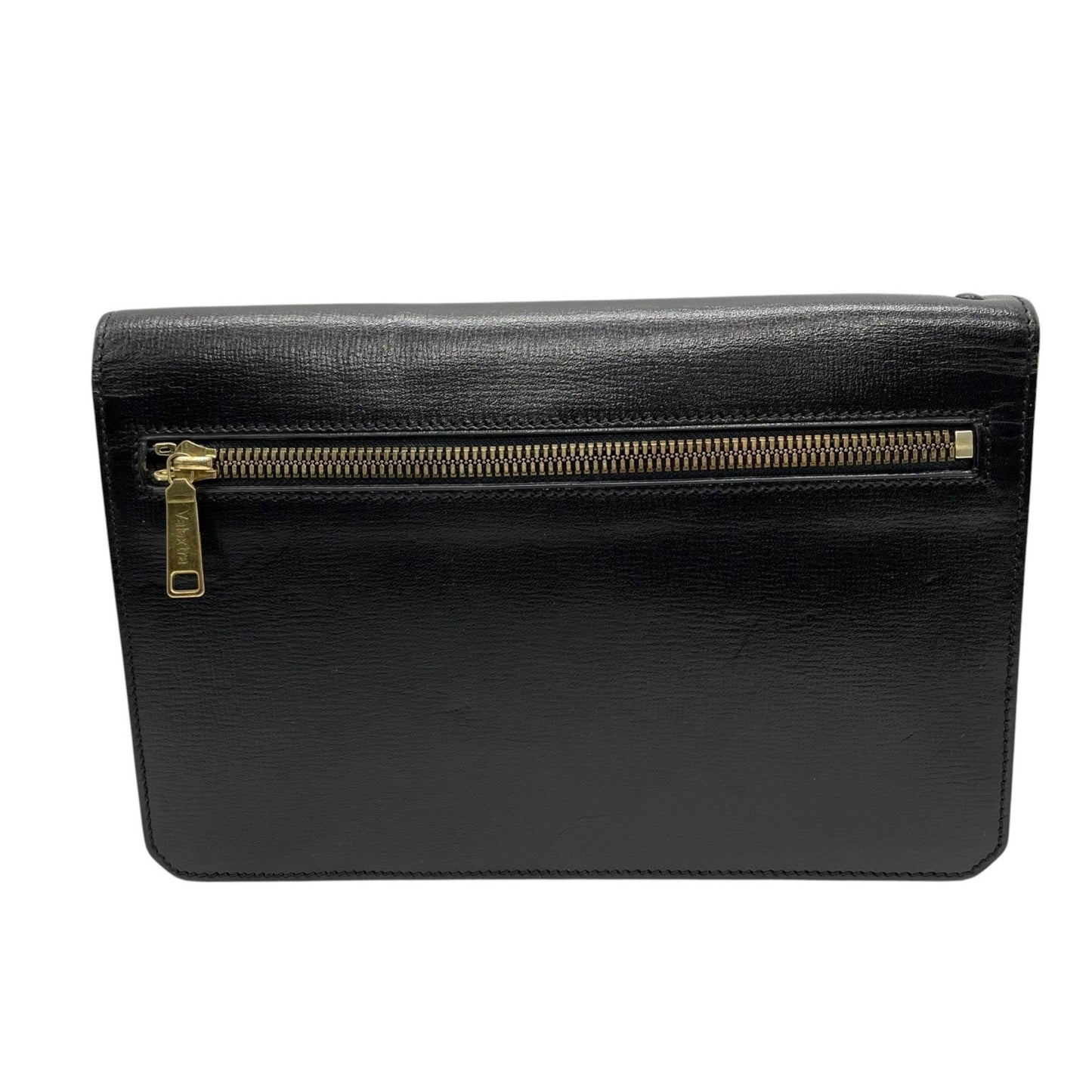 Valextra Clutch Bag/Second Bag In Black Leather With Gold Hardware