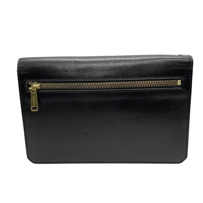 Valextra Clutch Bag/Second Bag In Black Leather With Gold Hardware