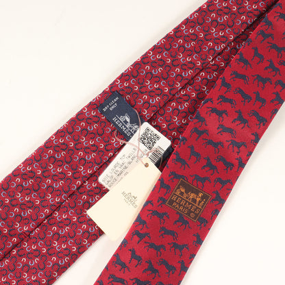 Hermes Horseshoe Monogram Silk Tie (Galop En Vrac Twillbi) 339322T Red