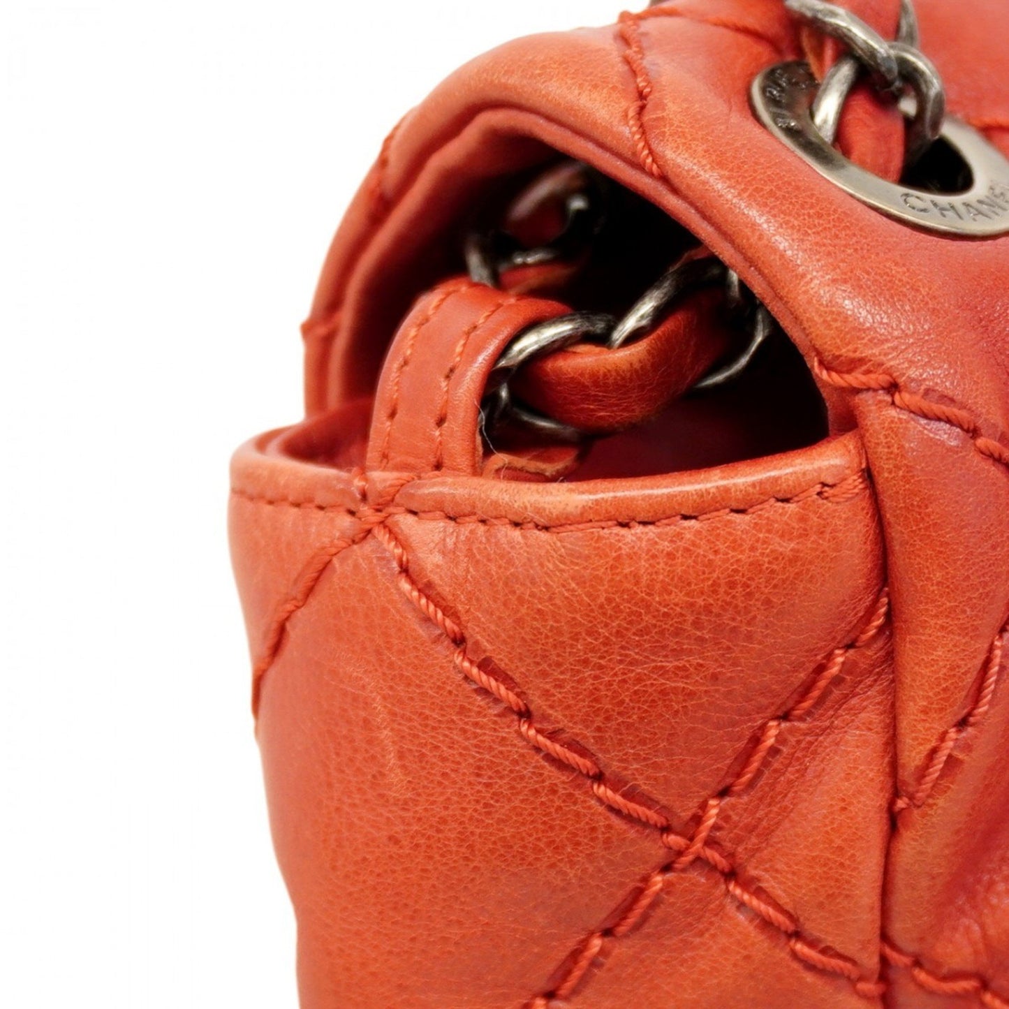 Chanel Shoulder Bag Wild Stitch W Chain Leather Red