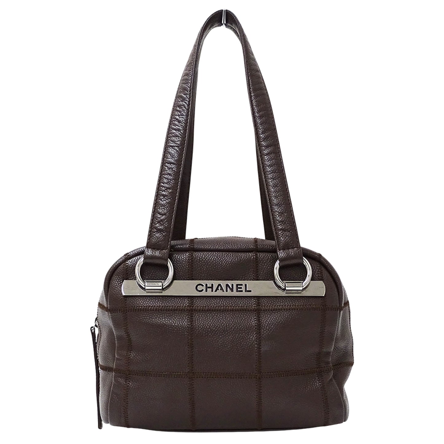 Chanel Chocobar Women'S Handbag/Shoulder Bag In Brown Caviar Leather With Silver Hardware
