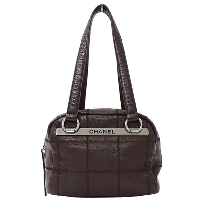 Chanel Chocobar Women'S Handbag/Shoulder Bag In Brown Caviar Leather With Silver Hardware