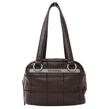 Chanel Chocobar Women'S Handbag/Shoulder Bag In Brown Caviar Leather With Silver Hardware