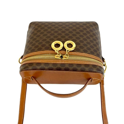 Celine Macadam Blason Triomphe Pattern Circle Logo Leather 2-Way Handbag/Shoulder Bag Brown 56170