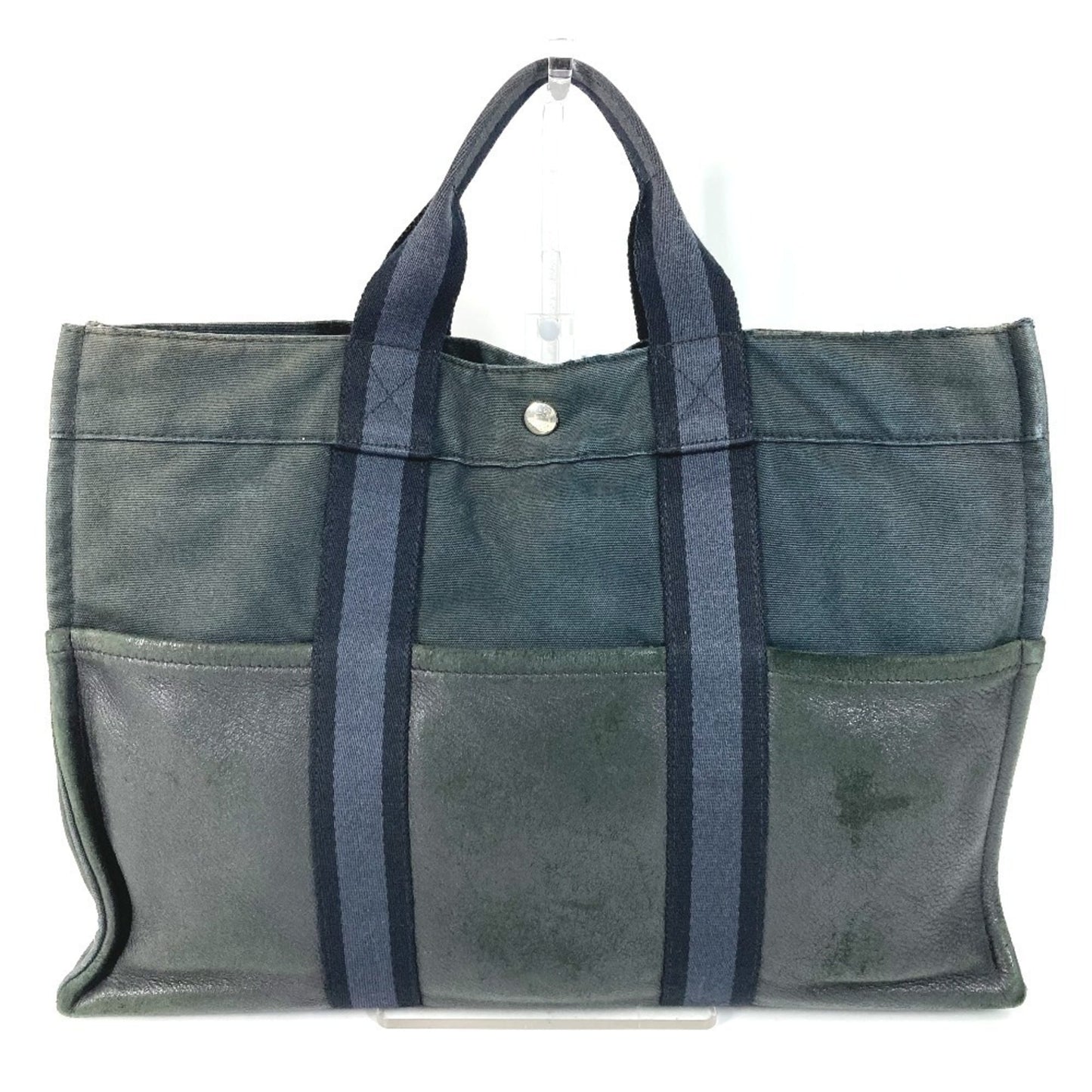 Hermes Herms Half Leather Foule Mm Tote Bag Handbag Canvas