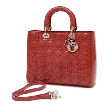 Christian Dior Dior Lady Cannage Large 2Way Bag Handbag Patent Red Bp