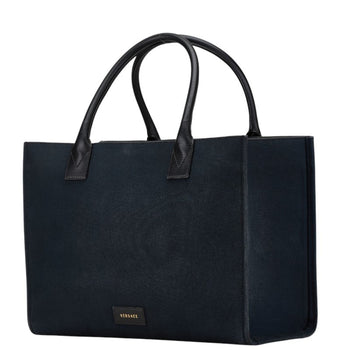 Versace Handbag Tote Bag Navy Canvas Leather