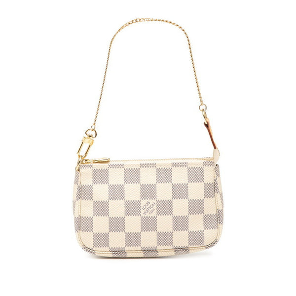 Louis Vuitton Damier Azur Mini Pochette Accessory Pouch Handbag N58010 White Leather
