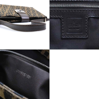 Fendi Shoulder Bag Zucca Canvas Leather Brown Silver