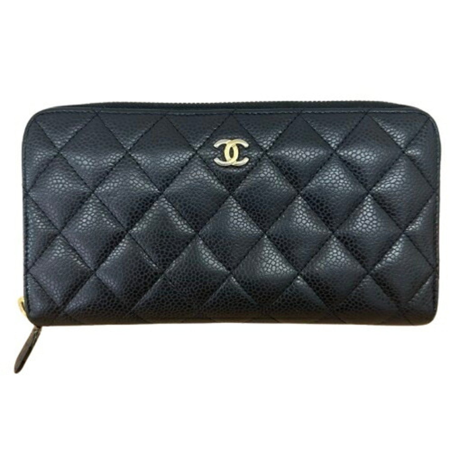 Chanel Caviar Skin Round Wallet Black Long