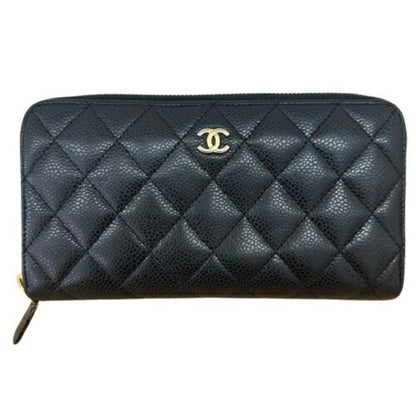 Chanel Caviar Skin Round Wallet Black Long