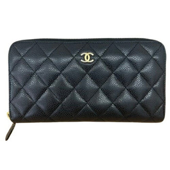 Chanel Caviar Skin Round Wallet Black Long