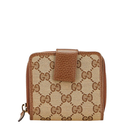 Gucci Gg Canvas Bifold Wallet 346056 Beige Brown Leather