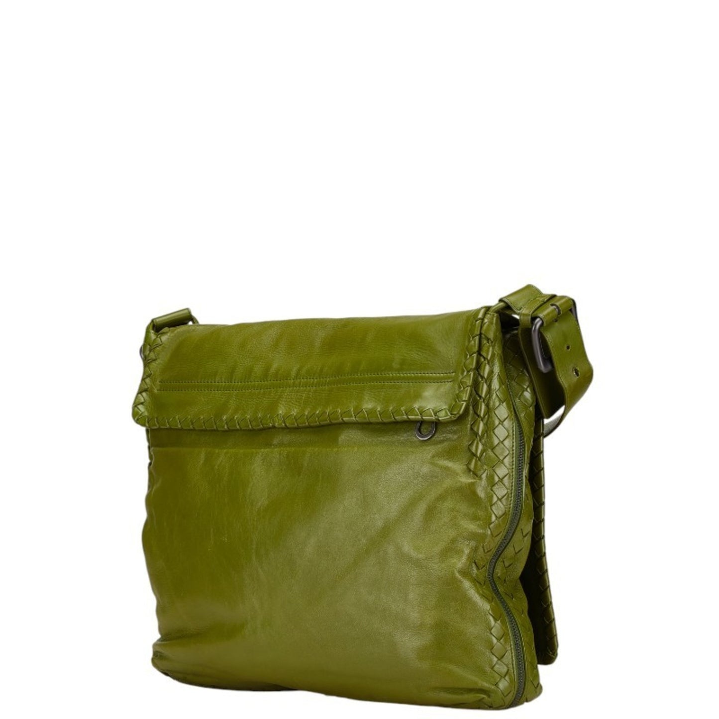 Bottega Veneta Intrecciato Crossbody Shoulder Bag In Green Leather