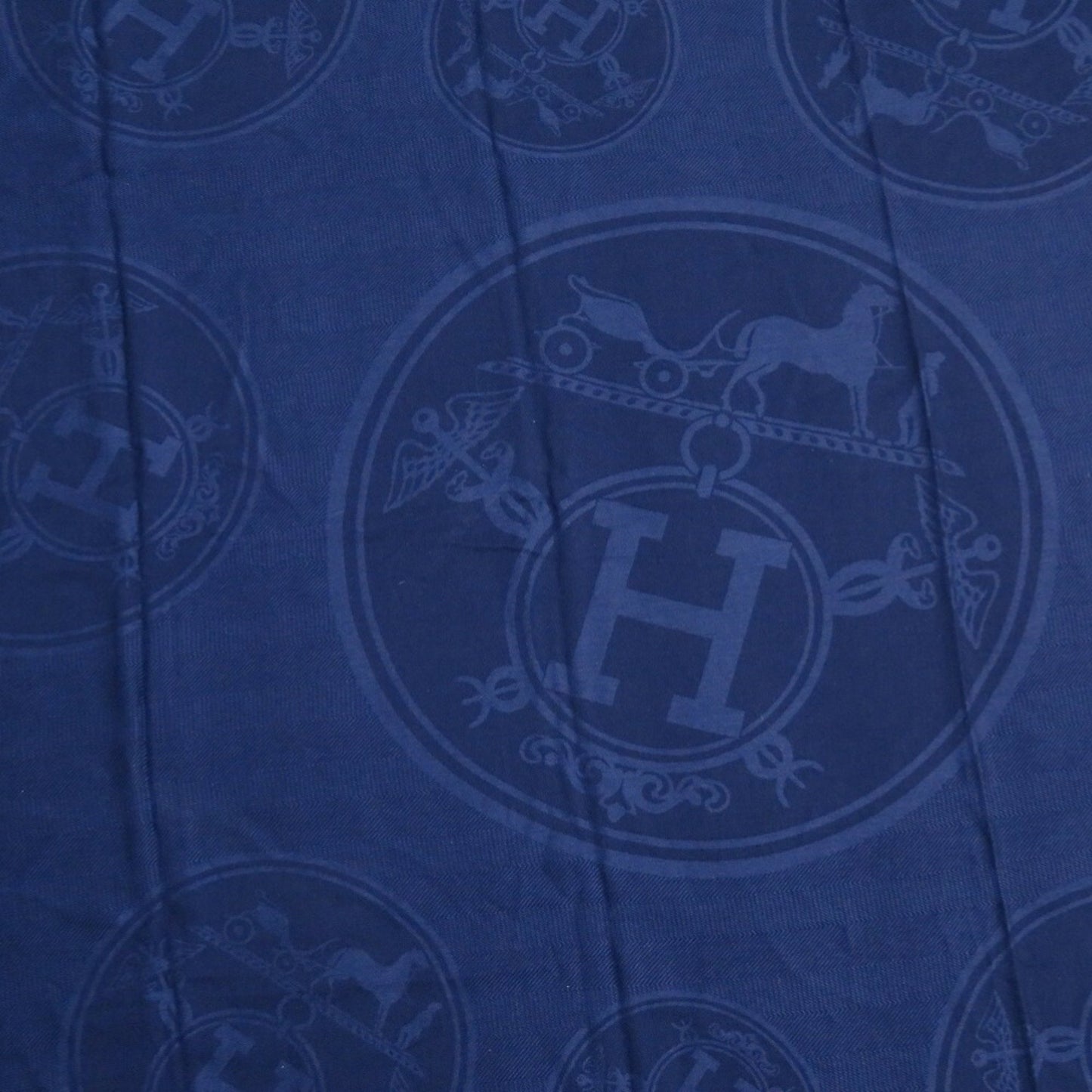 Like New Herms Carr 110 New Libris Cashmere Silk Blue Profon Scarf Muffler 1202Hermes