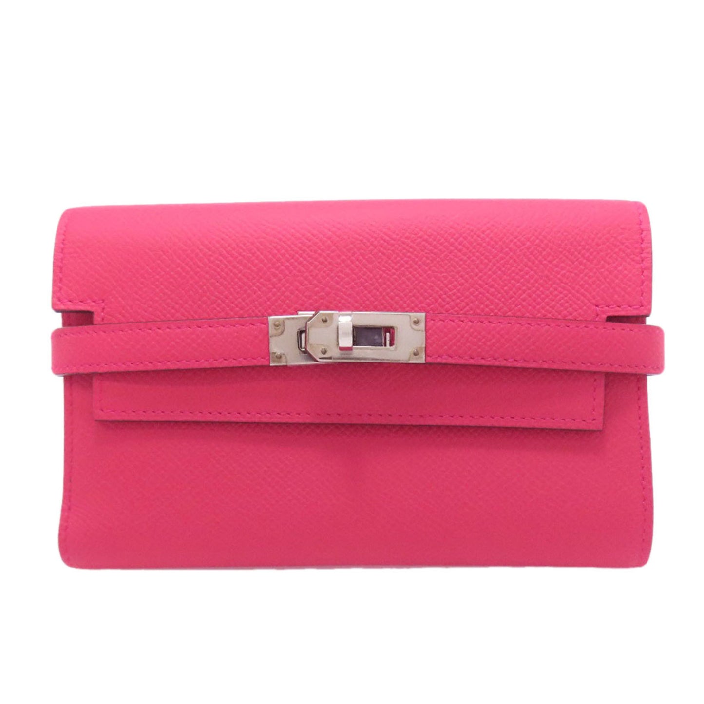 Hermes Herms Kelly Wallet Compact Rose Extreme Silver Hardware Bifold Epson