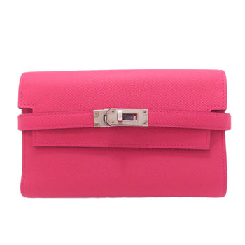 Hermes Herms Kelly Wallet Compact Rose Extreme Silver Hardware Bifold Epson